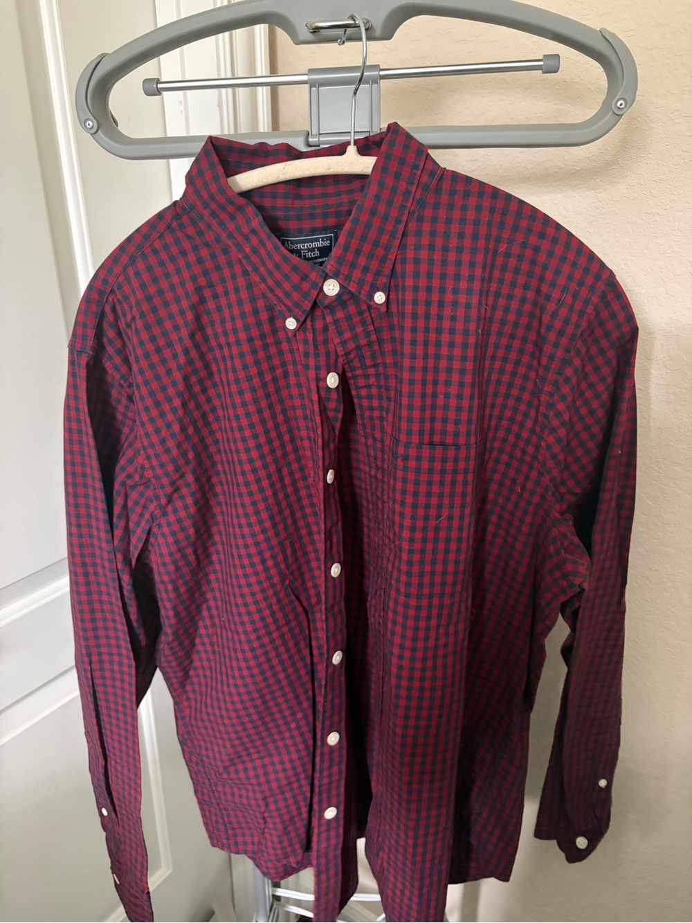 Abercrombie & Fitch Youth Red & Navy Check Button-Down Shirt